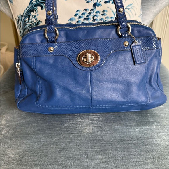 Coach Penelope Cobalt Blue Leather Snake Accents Shoulder Bag - Picture 2 of 16
